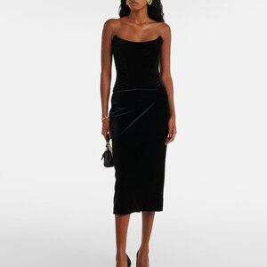 Dolce & Gabbana Velvet Strapless Corset Midi Dress, Black, Size IT 40 / US 4